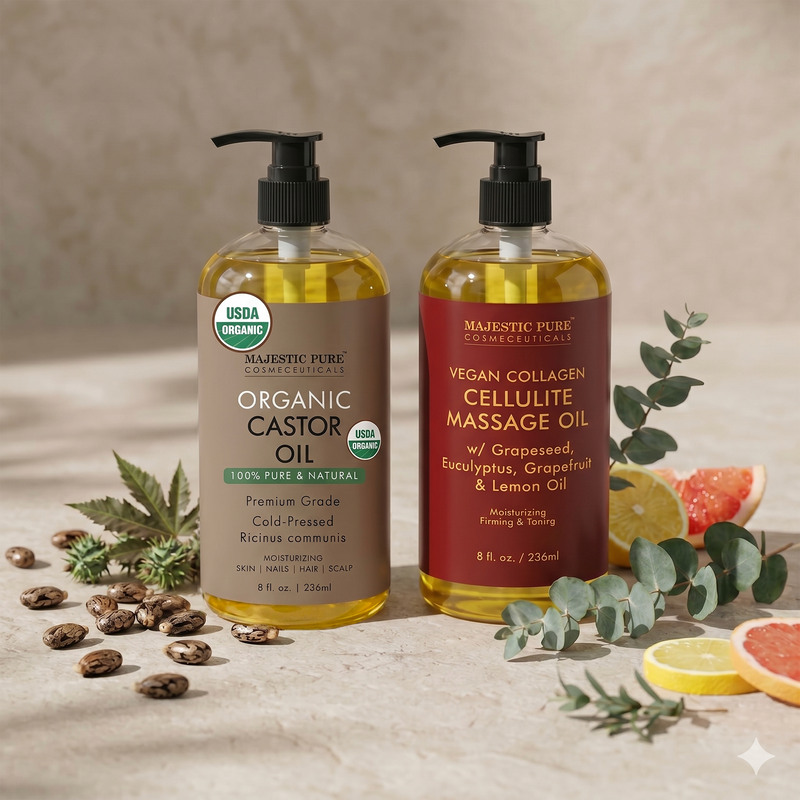 
  
    Vegan Collagen Cellulite Oil & Castor Oil — Body Sculpting and Circulation Support — Majestic Pure
  
