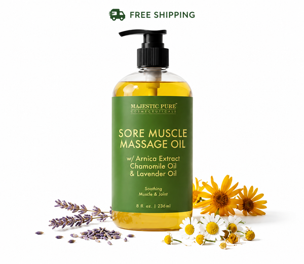 
  
    Sore Muscle Massage Oil with Lavender and Chamomile Essential Oils | 8 fl oz
  
